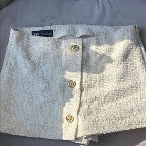Zara Cream Twead Skort with Gold Buttons